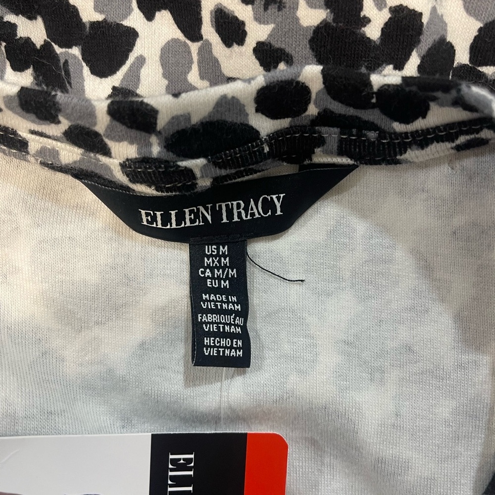 Ellen Tracy Black and White Leopard Print Dress Crew Neck Short Sleeve - Picture 5 of 7